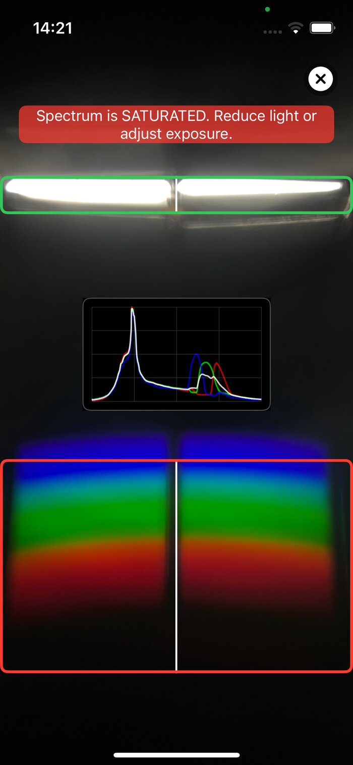 Screenshot of the iSPEX Water app during a live spectrum capture in the field, September 2025