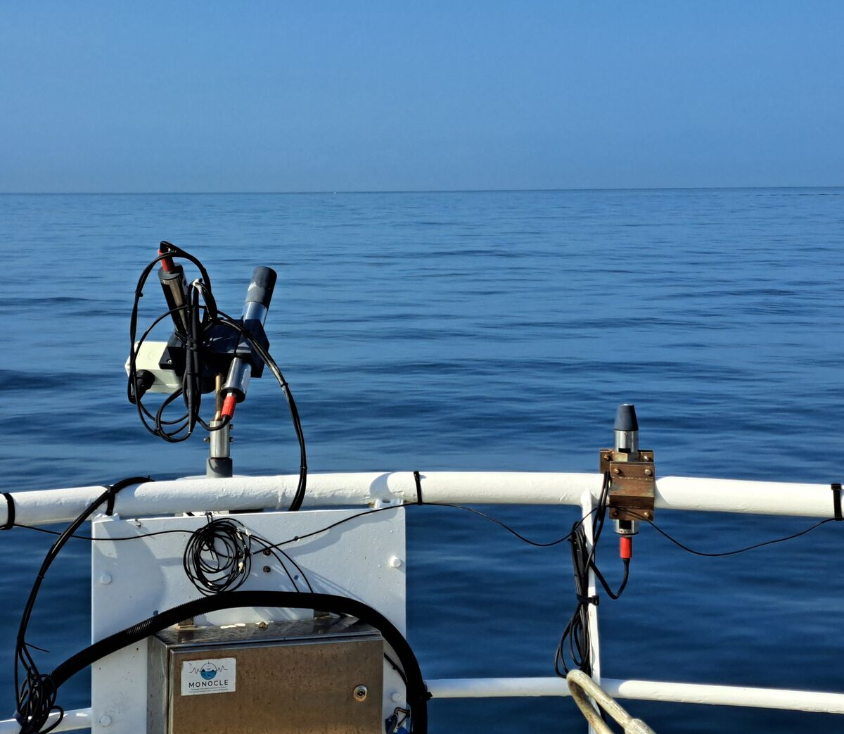 SoRad autonomous reference radiometer mounted on the railing of RV Quest during a 2025 field campaign